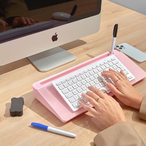 GAROOD Desktop Dry Erase Board with Storage Pink Color Desk White Board Desk Board Glass Desktop White Board with Stand Home Office Organizer Phone Holder 15.8X7X2 inches - color: Pink