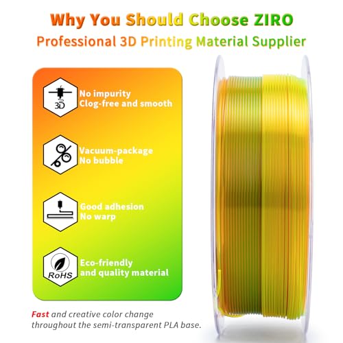 ZIRO Fast Color Change PLA, Transluent Filament 1.75mm, Crystal Nectar - color: Cyrstal Nectar