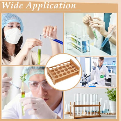 UNICRAFTALE Wooden Test Tube Rack 24-Holes Bamboo Multi-Use Cylinder Tube Display Racks Rectangle Razors Pencils Art Brushes Holder for Laboratory Home Crafting Potted Plant 9.06"x5.63"x3.15" - size: 23x14.3x8cm