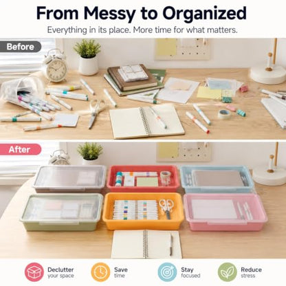 12 Pcs Letter Size Flat Storage Tray with Latching Lid (Retro) - color: Blue Brown