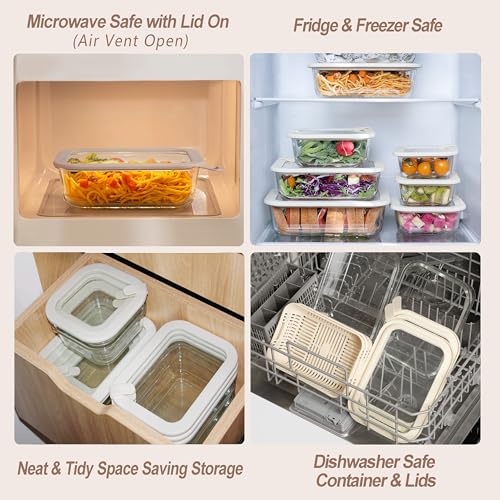 Urban Green Glass Food Storage Containers with Glass Lids, Microwave Safe Food Container Set, Aitight Meal Prep Container Set, LeakProof, 100% Plastic Free, 4 Pack - color: ‎Ivory White -4p
