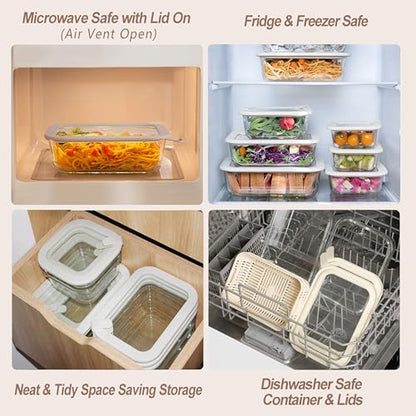 Urban Green Glass Food Storage Containers with Glass Lids, Microwave Safe Food Container Set, Aitight Meal Prep Container Set, LeakProof, 100% Plastic Free, 4 Pack - color: ‎Ivory White -4p