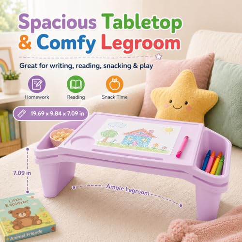 6-Pack Lap Desks for Kids, Lightweight Stackable Lap Trays with Cup Holder & Phone Slot, 33lbs Load Capacity Kids Lap Desk Tray for Writing Eating Reading on Bed Couch, Home School, 19.7x9.8x7.1 - color: Red+green+purple