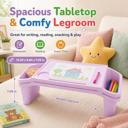 6-Pack Lap Desks for Kids, Lightweight Stackable Lap Trays with Cup Holder & Phone Slot, 33lbs Load Capacity Kids Lap Desk Tray for Writing Eating Reading on Bed Couch, Home School, 19.7x9.8x7.1 - color: Red+green+purple