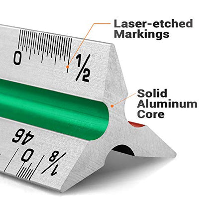 1 Pack 12" Architectural Scale Ruler Triangular Ruler, Color-Coded - color: Tricolor
