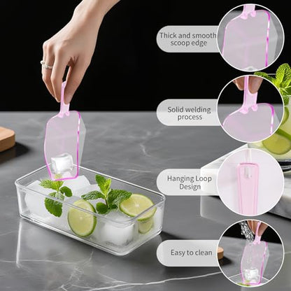 12 Pcs Pink Plastic Ice Scoop, Medium Multi Purpose Plastic Ice Scoop Sets, Ices Cube Scoops for Freezer Ices Machine Dry Goods Canisters Candy Buffet Kitchen Food Coffee Wedding Desserts（6.7 Inch） - color: Pink