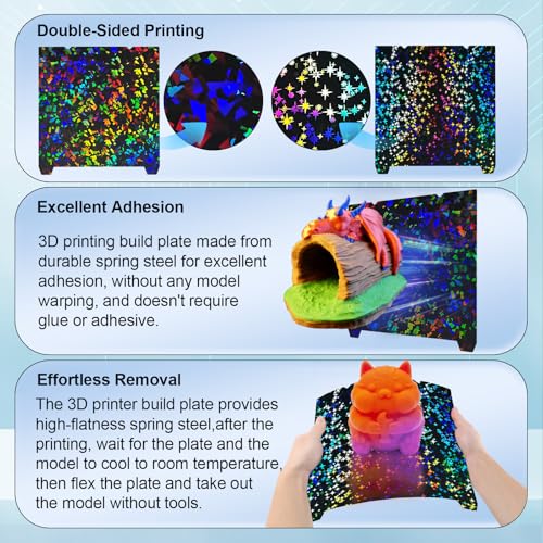 IdeaFormer-3D Rainbow Confetti PEF+Galaxy PEY Build Plate for Creality K1 Max/Ender 3 V3 Plus, Flexible Smooth PEF PEY Bed Plate K1 Max Holographic Plate Without Magnetic Plate 310x315mm - color: Confetti PEF+Galaxy PEY