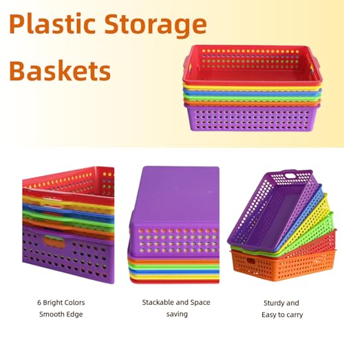 6 Pack Plastic Turn in Paper Trays for Classroom, Bin Baskets,Bright Color - color: Bright Color