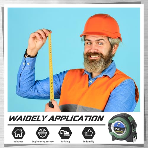 Youyole 10 Pack Tape Measure with Fractions 1/8 Steel Measuring Tape Retractable Easy Read Measurement Ruler Steel Power Blade (25 ft X 1 in,Green) - color: Green