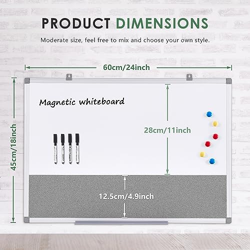 SWANCROWN Magnetic White Board and Bulletin Cork Board Combo 24 x 18 Inches - color: Grey-horizontal, size: 24"W x 18"H