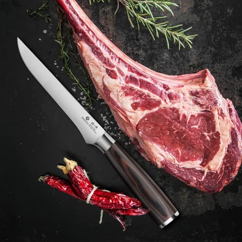 imarku Fillet Knife 6 Inch, German High Carbon Stainless Steel Boning Knife - color: Silver with Brown