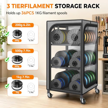 Orionix 3-Tier Heavy-Duty 3D Printer Filament Storage Holds 36 Spools 1kg - color: D-3 Tier (36rolls)