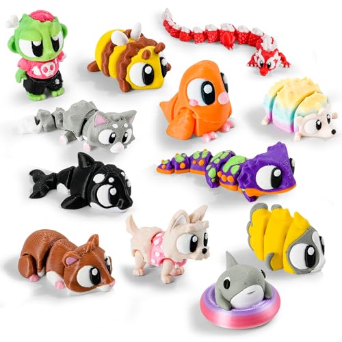 Big Eyed Animal Figurines Set of 12 3D Printed Desk Decor Gift Toys - size: Big Eyed Animals, style: 12 PCS