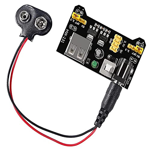 4PCS 3.3V 5V MB102 Breadboard Power Supply Module, with 9V Battery Clip Power Cable 2.1x 5.5mm Male DC Jack Plug DC 6.5-12V USB for Arduino.