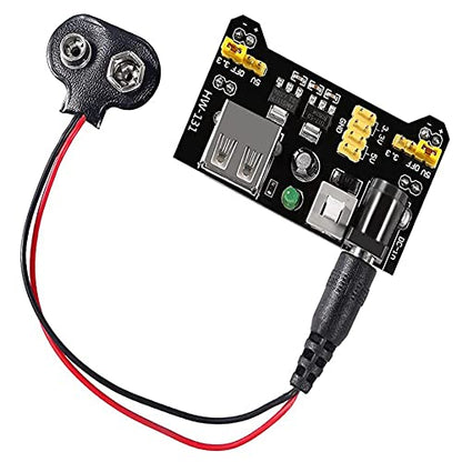 4PCS 3.3V 5V MB102 Breadboard Power Supply Module, with 9V Battery Clip Power Cable 2.1x 5.5mm Male DC Jack Plug DC 6.5-12V USB for Arduino.