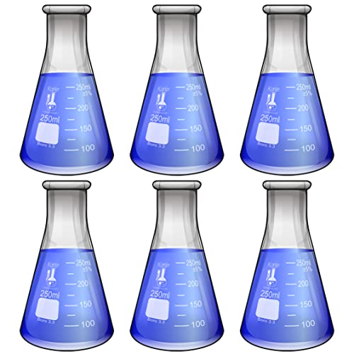 250ml Narrow Mouth Erlenmeyer Flask, 3.3 Borosilicate Glass, Karter Scientific 213G33 (Pack of 6) - size: 250ml, style: Pack of 6