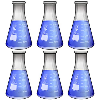 250ml Narrow Mouth Erlenmeyer Flask, 3.3 Borosilicate Glass, Karter Scientific 213G33 (Pack of 6) - size: 250ml, style: Pack of 6