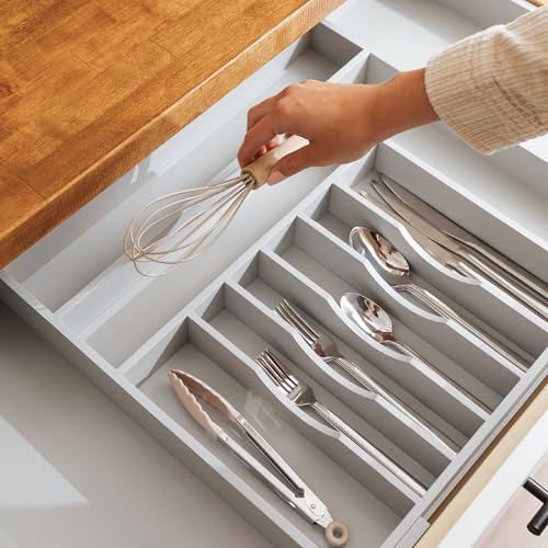 KitchenEdge Silverware & Utensil Organizer | Gray Bamboo, 18-33 In - color: Gray Bamboo, size: From 18" to 33" Wide