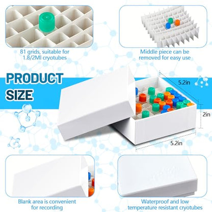Teenyyou 18 Pcs 81 Wells Cardboard Freezer Box for 1.5-2.0ml Tubes, White - color: White, size: 81 Wells, 1.5-2.0 ml