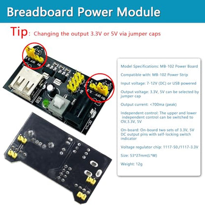 Breadboard Kit with Power Supply Module， Jumper Wires，Battery Clip，830 & 400 tie-Points Breadboard,Alligator Clip Test Leads - size: 2Breadboard +1Power Module+65Jumper wire