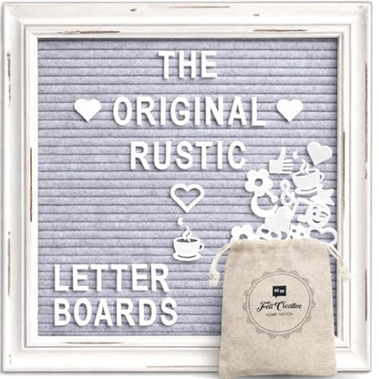Gray Felt Letter Board Back to School Sign with Rustic Wood White Frame - Grey Farmhouse Letter Board Sign with Stand - Baby Announcement 10x10 Felt Board Changeable Message Board with 350 Letter Set - color: Gray, size: 10x10 inches