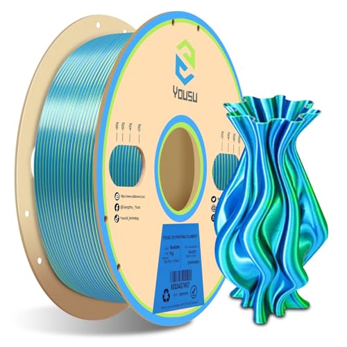 YOUSU Silk PLA Filament 1.75mm, 3D Printer Filament Coextrusion Filament Dual Color, Compatible with Most of 3D Printer, Silk Blue Green 1kg(2.2lbs). - color: 2-blue/Green