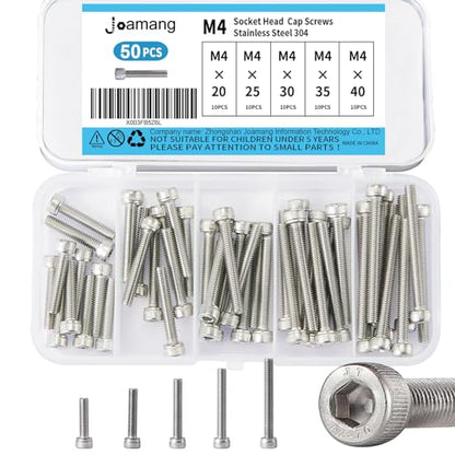 M4 x 20mm 25mm 30mm 35mm 40mm Socket Head Cap Screws Bolts, Stainless Steel 304, Metric Allen Hex Drive, Bright Finish, Fully Threaded, Assortment Kit 50PCS - size: Socket M4x20-40 mm