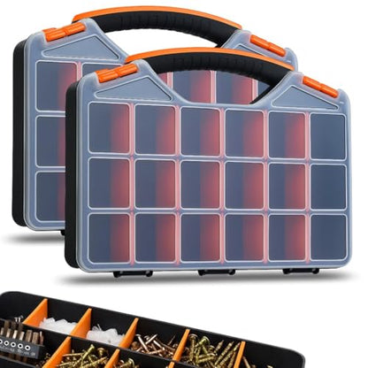Andalus Tools Organizer Box, Small Parts Storage 18-Compartment Portable Hardware Organizer Removable Plastic Dividers for Screws, Nuts, Bolts, Nails – Orange (2 Pack, 12.75" x 10" x 1.75") - size: 2 Pack, 12.75" x 10" x 1.75"