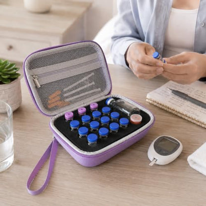 17 Slots Peptide Insulin Vial Hard EVA Travel Case Fits 1ml-30ml Vials - color: Purple