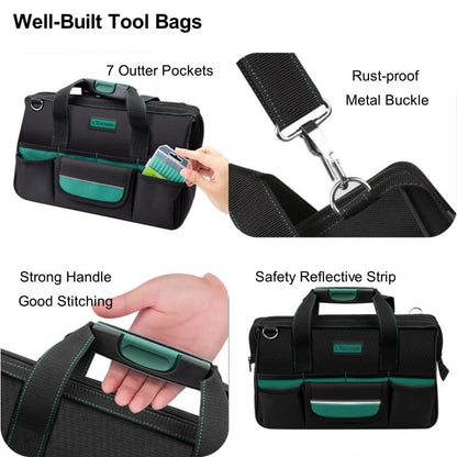 Tool Bag Heavy Duty 15-Inch 8 Pockets Waterproof Wide Mouth - size: 15-Inch