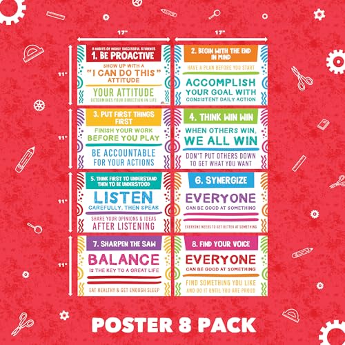 Sproutbrite 8 Pack 11"x17" Educational Charts Growth Mindset School Posters - color: Habits of Students