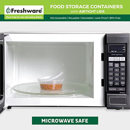 Freshware Food Storage Containers [50 Set] 8 oz Plastic Deli Containers with Lids, Slime, Soup, Meal Prep Containers | BPA Free | Stackable | Leakproof | Microwave/Dishwasher/Freezer Safe - size: 8 oz, 50-Set
