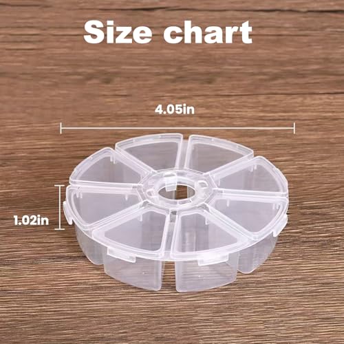 5Pcs Clear Plastic Round Jewelry Bead Storage Box Organizer - 8 Compartments Grid Display Container Case for DIY Crafts, Nail Art, Rings & Earrings (Flip Top, 10x2.5cm)