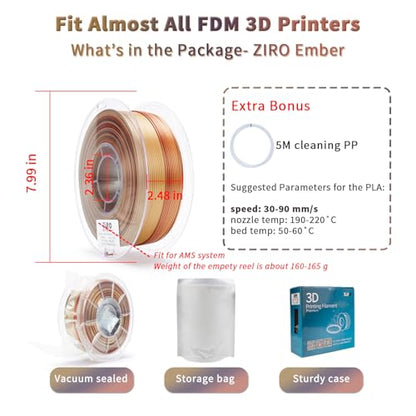 ZIRO Shine PLA Filament, 1.75mm 1kg Fit Most FDM 3D Printer, Ember - color: Ember (Silky)