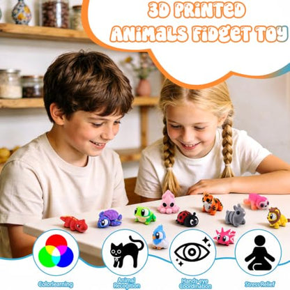 JOICEE 64Pcs 3D Printed Animals Articulated Flexible Fidget Sensory Toys - color: Orange