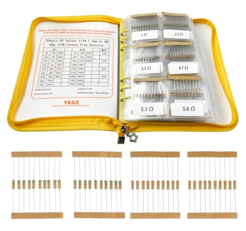YEAZ 500pcs Resistor Kit 1/2W Carbon Film Resistors Assortment Book Design
