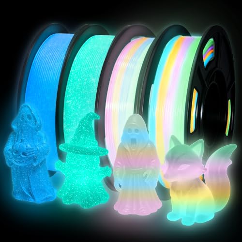 Glow in The Dark PLA+3D Printer Filament 1.75 mm, Stronger Lighting Effect, Glow Filament Multicolor for Most 3D Printers, 250g*4 Spools - Firefly Blue, Sky Blue, Rainbow5, Rainbow6 - color: Firefly Blue/Sky Blue/Rainbow5/Rainbow6