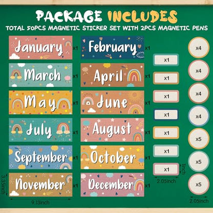 Geyee 52 Pcs Boho Holiday Months of The Year Magnets Bulletin Board Decor - style: Boho