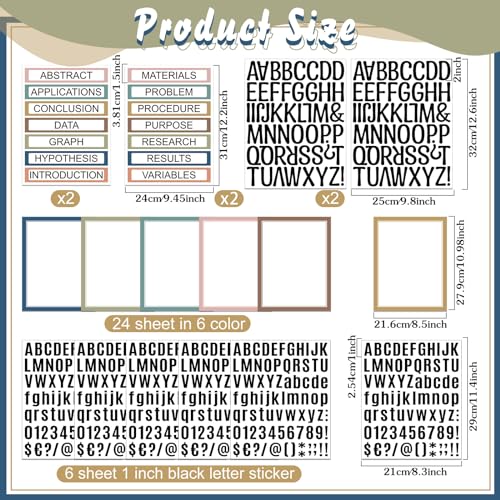PerKoop 36 Sheets Science Fair Board Poster Boards Supplies 24 Self Adhesive Presentation Subtitles 4 Science Fair Project Titles 8 Personalized Letter Sticker for Classroom(Rustic Color) - color: Rustic Color