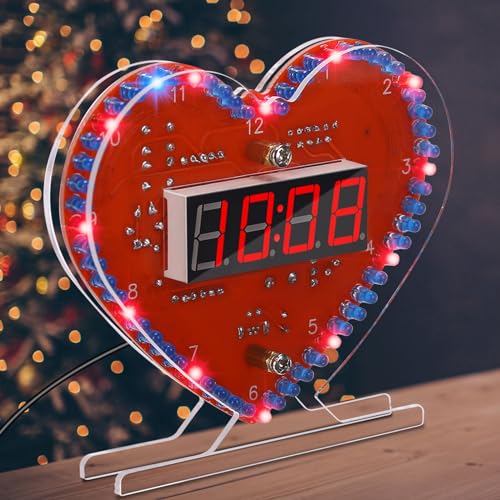 MIOYOOW Heart-Shaped Digital Clock Soldering Kit, Electronic Kit for Adults - color: Heart Shaped 4-digit Diy Clock Kits