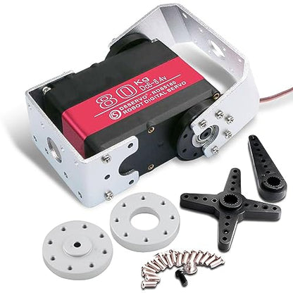 RDS5180 80kg Digital Metal Robotic Servo Motor High Torque Double-Shaft Robot Servo Arm Waterproof IP66 with U Metal Brackets for RC Car DIY Robot (180°) - size: 80KG 180°