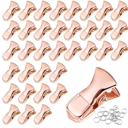 35 Pack Mini Metal Alligator Clips for Crafts Non-Slip Silicone-Coated Retro DIY Badge Small Clips (Glossy Rose Gold) - color: Glossy Rose Gold