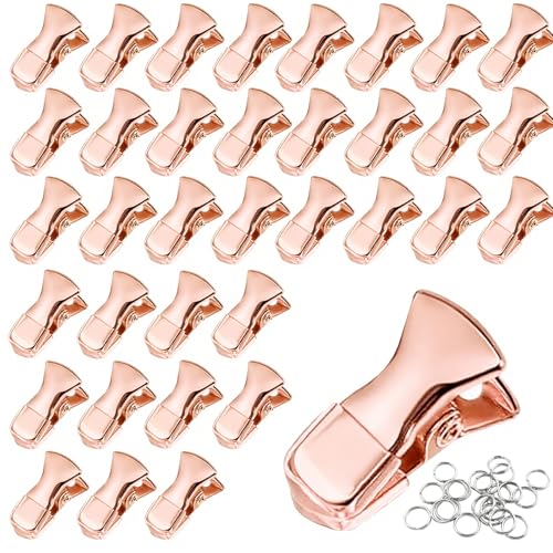 35 Pack Mini Metal Alligator Clips for Crafts Non-Slip Silicone-Coated Retro DIY Badge Small Clips (Glossy Rose Gold) - color: Glossy Rose Gold