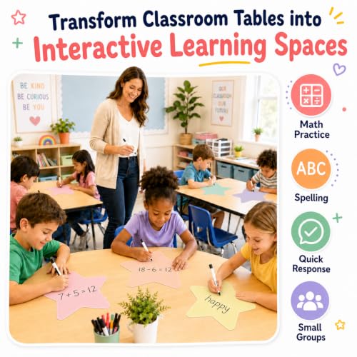 Cinrobiye 24 Pcs Dry Erase Stickers for Classroom Tables, Reusable Writable Decals with 2 Scrapers, Waterproof Dry Erase Spots for Desks, Whiteboards, Walls, Teacher Classroom School Supplies - color: Fstar