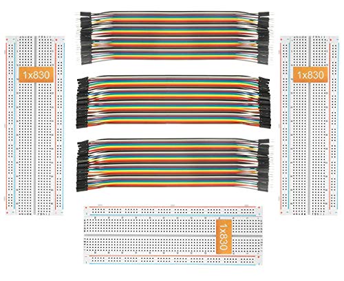 3 Set Standard Jumper Wires Plus 3 Set of Solderless Prototype Breadboard 830 tie Points Breadboard | 3 Set of M/F, M/M, F/F - Each 40pin Electronic Jumpers Wire