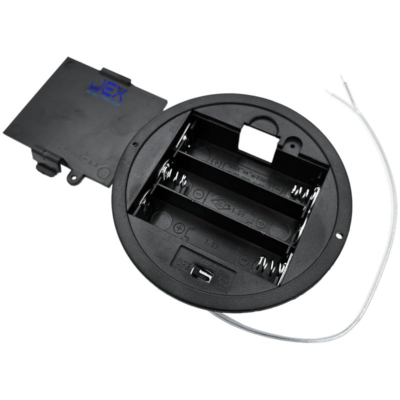 Three/3X AA Round Panel Mount Recessed Battery Holder Case Box 2.4V/3V with Repeating 8 Hour Timer Power Switch & Bare Wire Ends