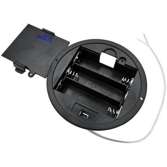 Three/3X AA Round Panel Mount Recessed Battery Holder Case Box 2.4V/3V with Repeating 8 Hour Timer Power Switch & Bare Wire Ends