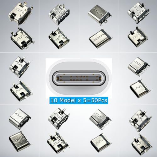10 Models Type-C Female USB C Socket Jack Charger Port Replacement Repair Kits, 6Pin 16Pin USB 3.1 Charging Connector Adapter for Phone PCB Soldering Digital Product and DIY(50pcs) - size: TypeC1 USB