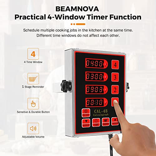 BEAMNOVA 4-Channel Kitchen Timer for Restaurant Digital Cooking Timer