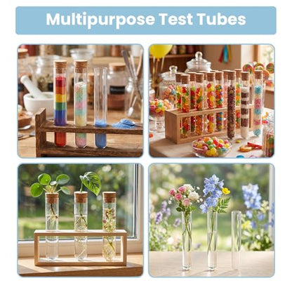 30Pcs 15 x 100mm Plastic Test Tubes with Cork Stoppers